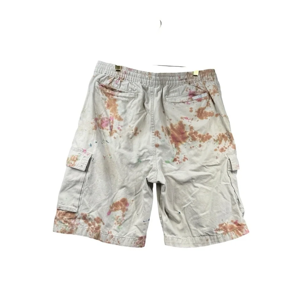 OP Ocean Pacific Paint Splatter Cargo Shorts Y2K Drawstring Men's L 32 Waist